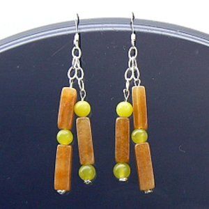 Silver Carnelian & Jadeite Drop Earrings size 2.25"
